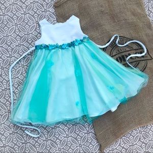 Sorbet Aqua Green Girls Tulle Flower Dress 18M